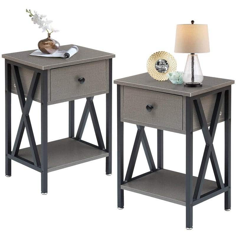Hivvago - Set of 2 - 1 Drawer Nightstand - Grey And Black
