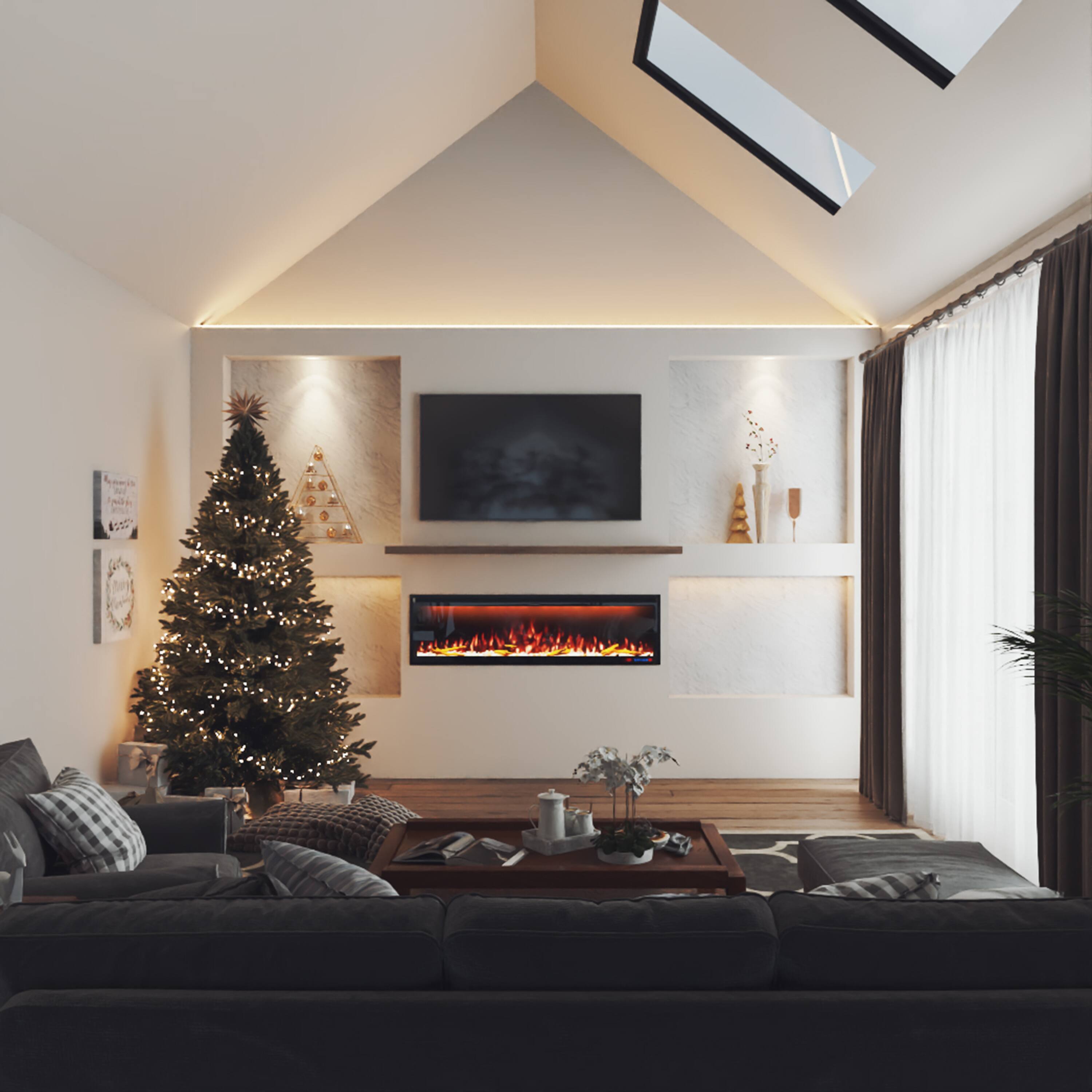 Alt View 5. Mondawe - 50" Wall Mounted/Recessed-in Electric Fireplace with Smart WIFI - Black.