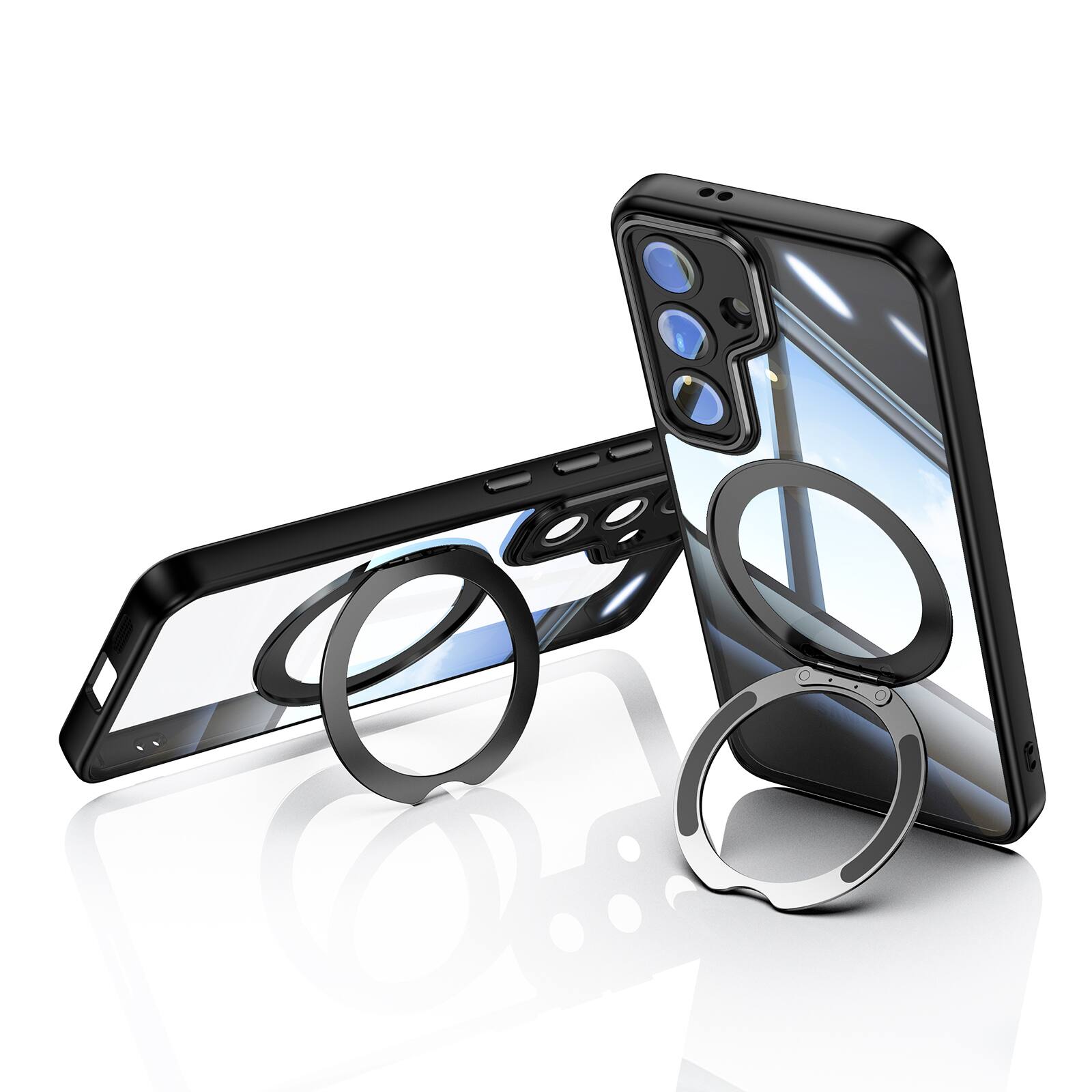 Alt View 4. Dteck - Magnetic Clear Case For Samsung Galaxy A17 5G, Shockproof Anti-Scratch 360° Ring Holder Stand PC+TPU Protection Cover - Black.