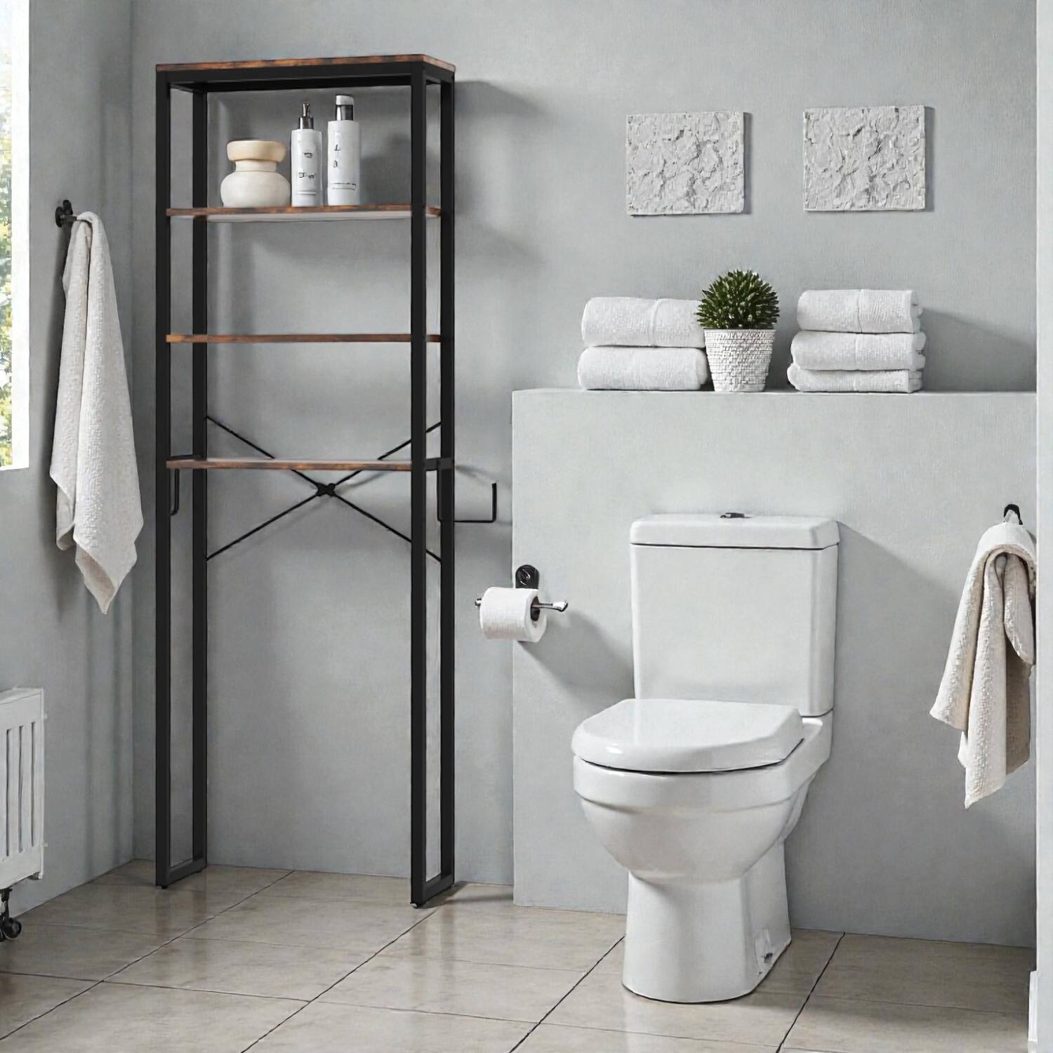 Front. Hivvago - 4-Tier Freestanding Rack for Over-Toilet Bathroom Storage - Rustic Brown.