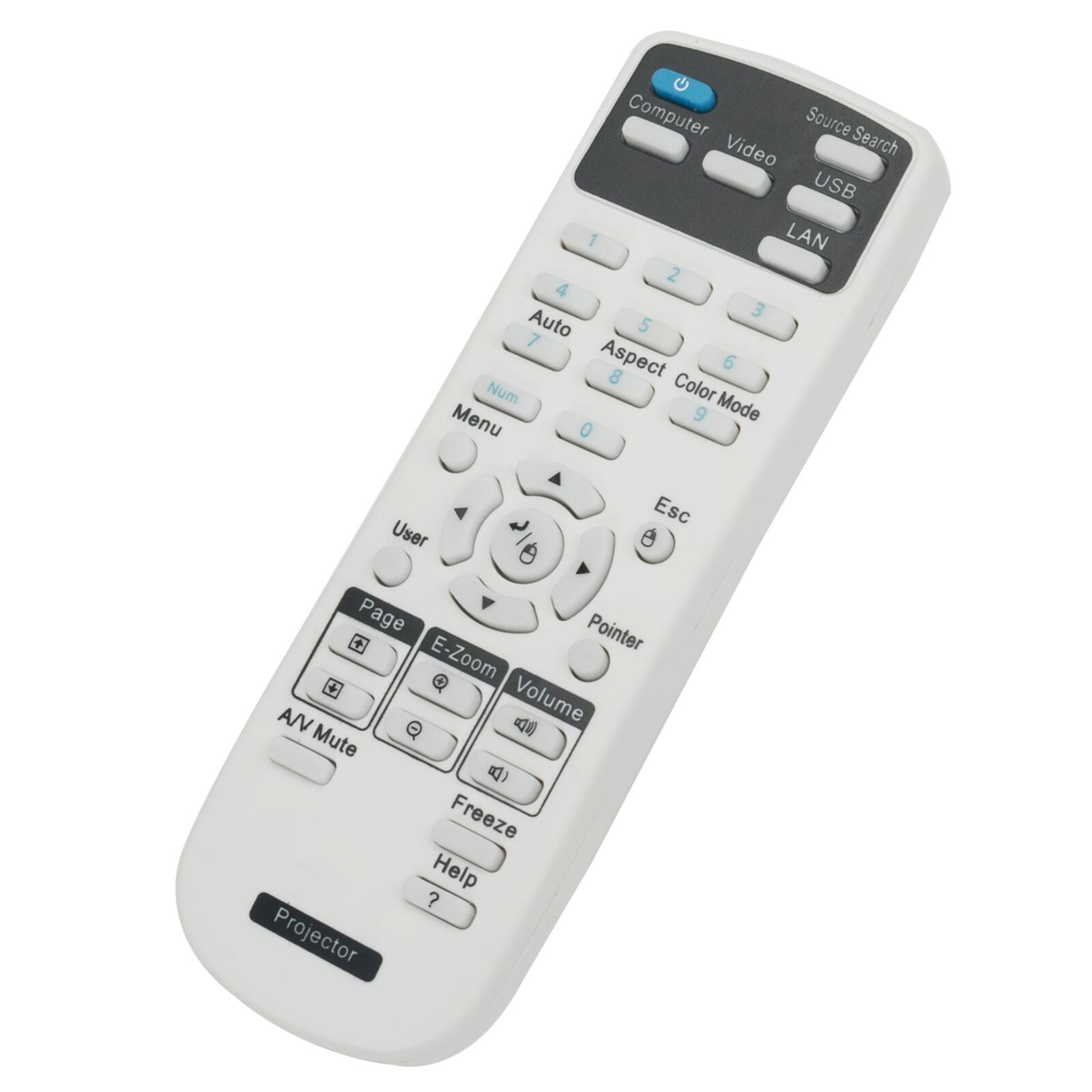 Computer Source Search Video USB 1 LAN 2 4 3 Auto 5 7 Aspect 8 6 Num Color Menu 9 Mode 0 User Esc Page Pointer E-Zoom A/V Volume Mute B Freeze Help ? Projector