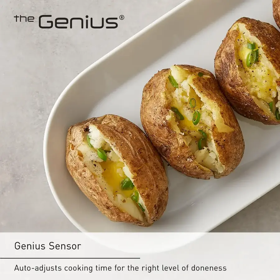 The Genius Sensor auto-adjusts cooking time for the right level of doneness.