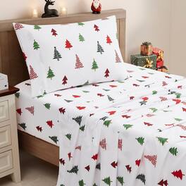 Sweet Home Collection - Printed Holiday 3pc Sheet Sets, Easy Care, Soft & Wrinkle-Resistant Holiday Bedding, Twin - Holly Trees