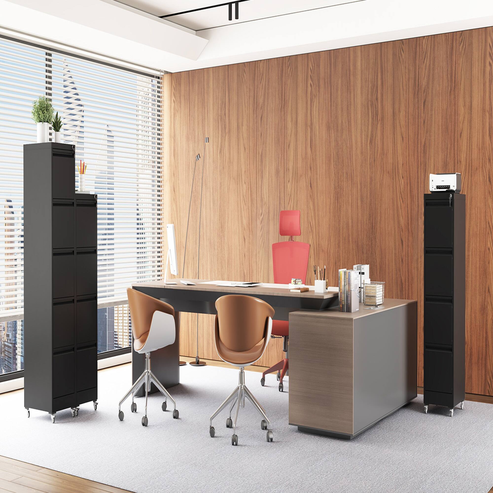 Alt View 4. Boyel Living - 4-Drawer Mobile Vertical Metal File Cabinet with Lock - Black.