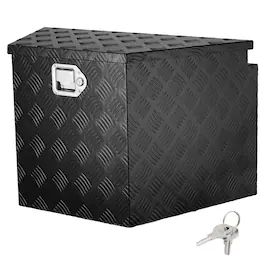 VEVOR - Trailer Tongue Box, Aluminum Alloy Diamond Plate Tongue Box Tool Chest,Heavy Duty Trailer Box Storage with Lock and Keys - Black