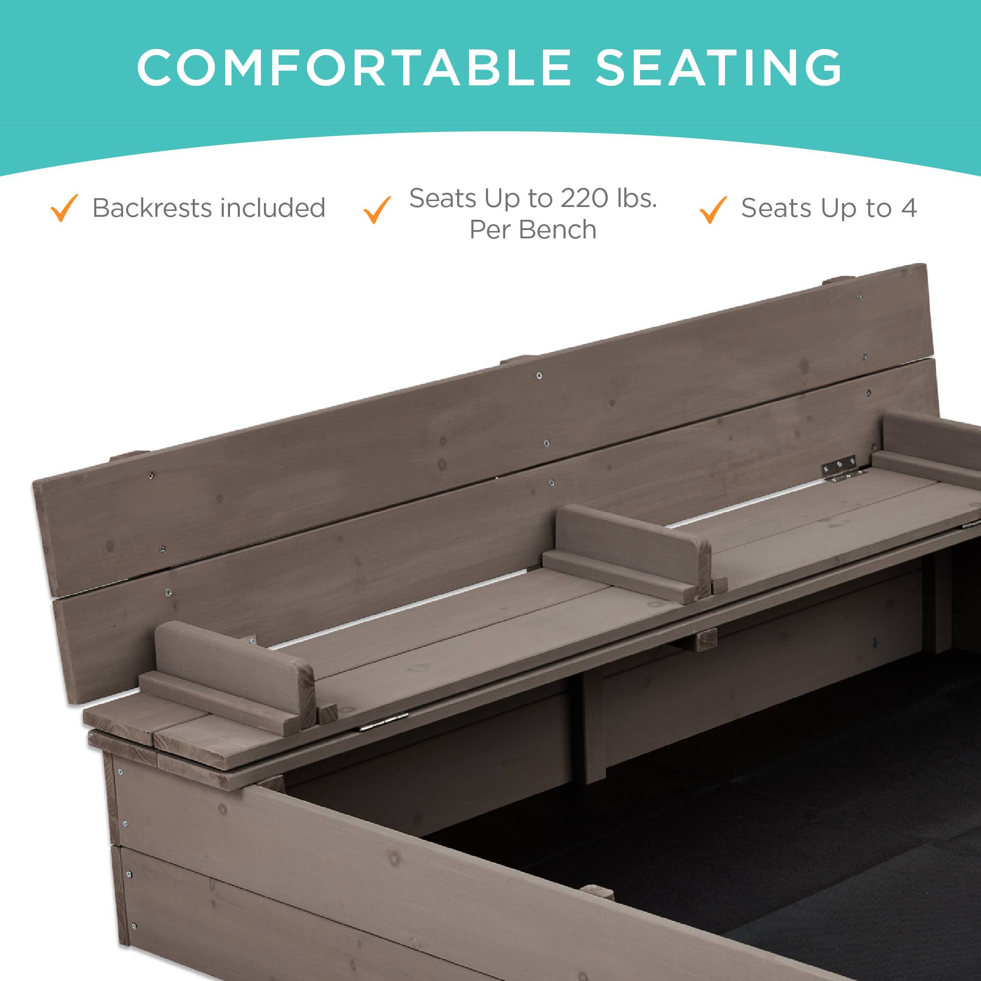 COMFORTABLE SEATING

- Backrests included
- Seats Up to 220 lbs. Per Bench
- Seats Up to 4