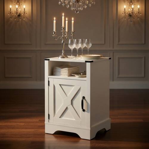 Left. LUCKY ONE - 16" Assembled Farmhouse Nightstand with Charging Station USB - White.