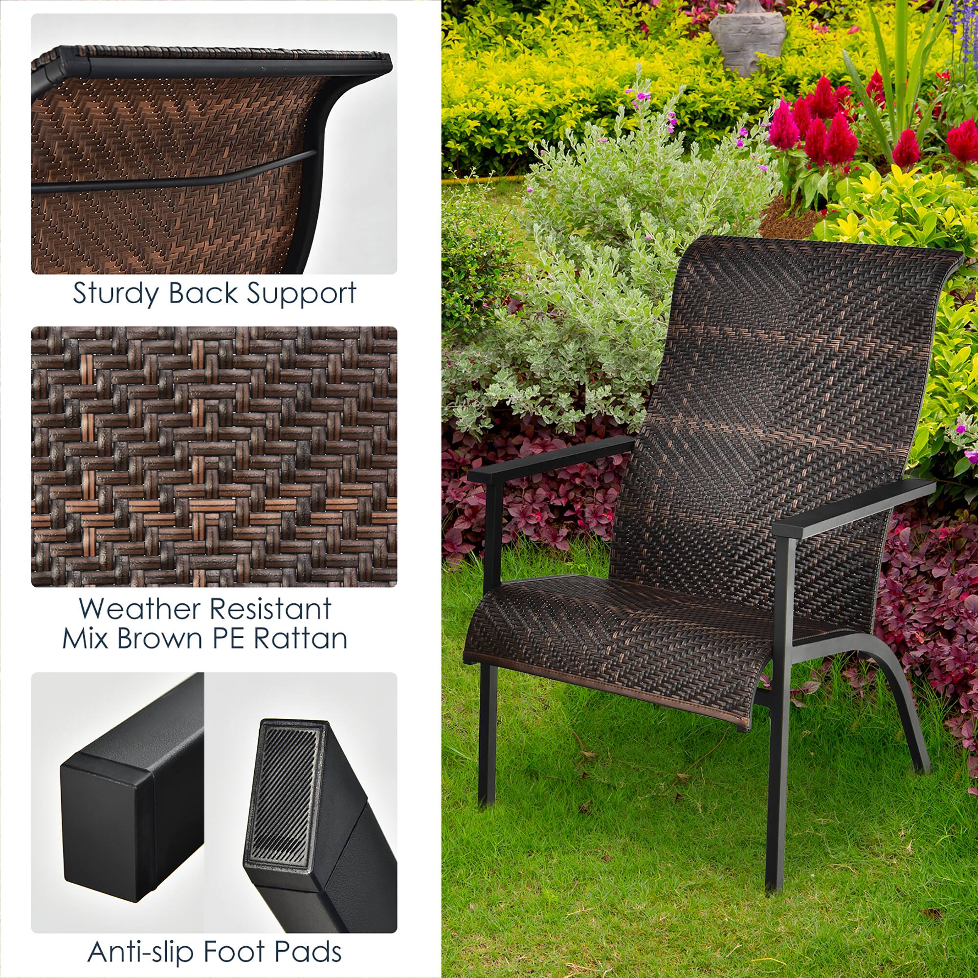 Sturdy Back Support

Weather Resistant Mix Brown PE Rattan

Anti-slip Foot Pads