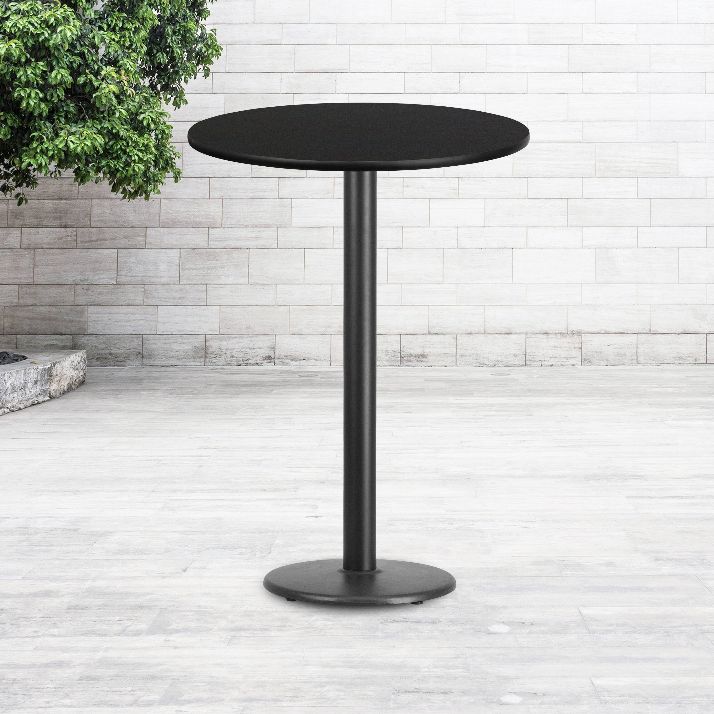Alt View 1. Emma + Oliver - 30" Round Laminate Table Top with 18" Round Bar Height Table Base - Black.