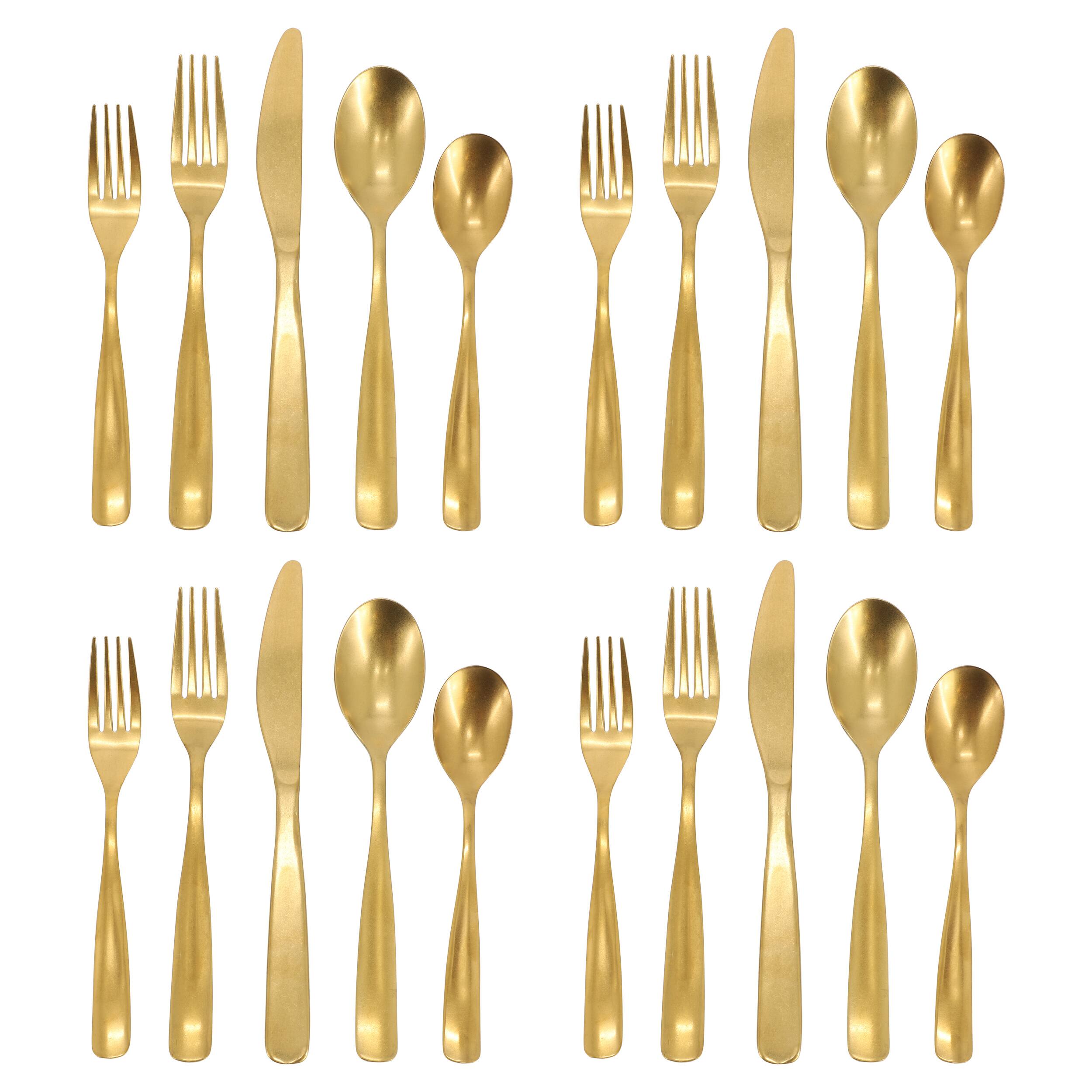 Alt View 1. Gibson - Gibson Home Hulton 20 Piece Stainless Steel Flatware Set - Matte Gold.