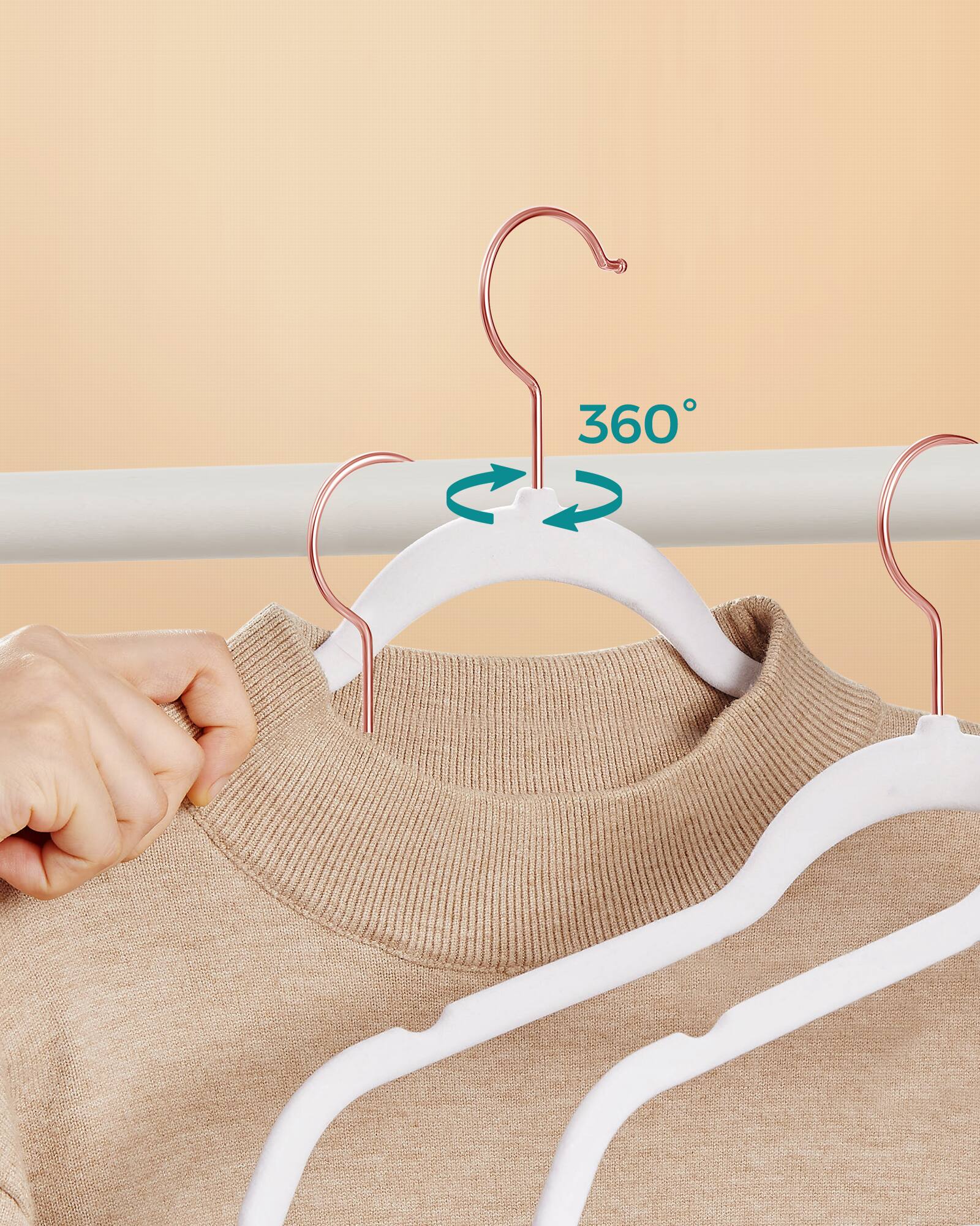Alt View 2. Songmics Home - Velvet Hangers, Non-Slip Hanger, Rose Gold Color Swivel Hook, 30-Pack - White.