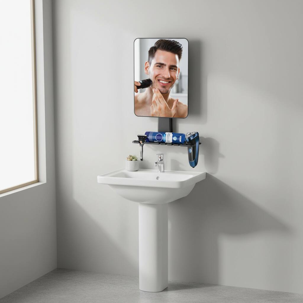 Alt View 1. Dazzed Corner - Fogless Shower Mirror with Razor Holder, No-Drill, Waterproof, Shatterproof - Black.