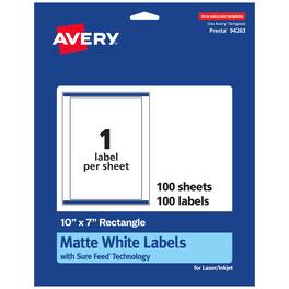 Avery - Matte Rectangle Labels, 10" x 7", 100 Labels - White