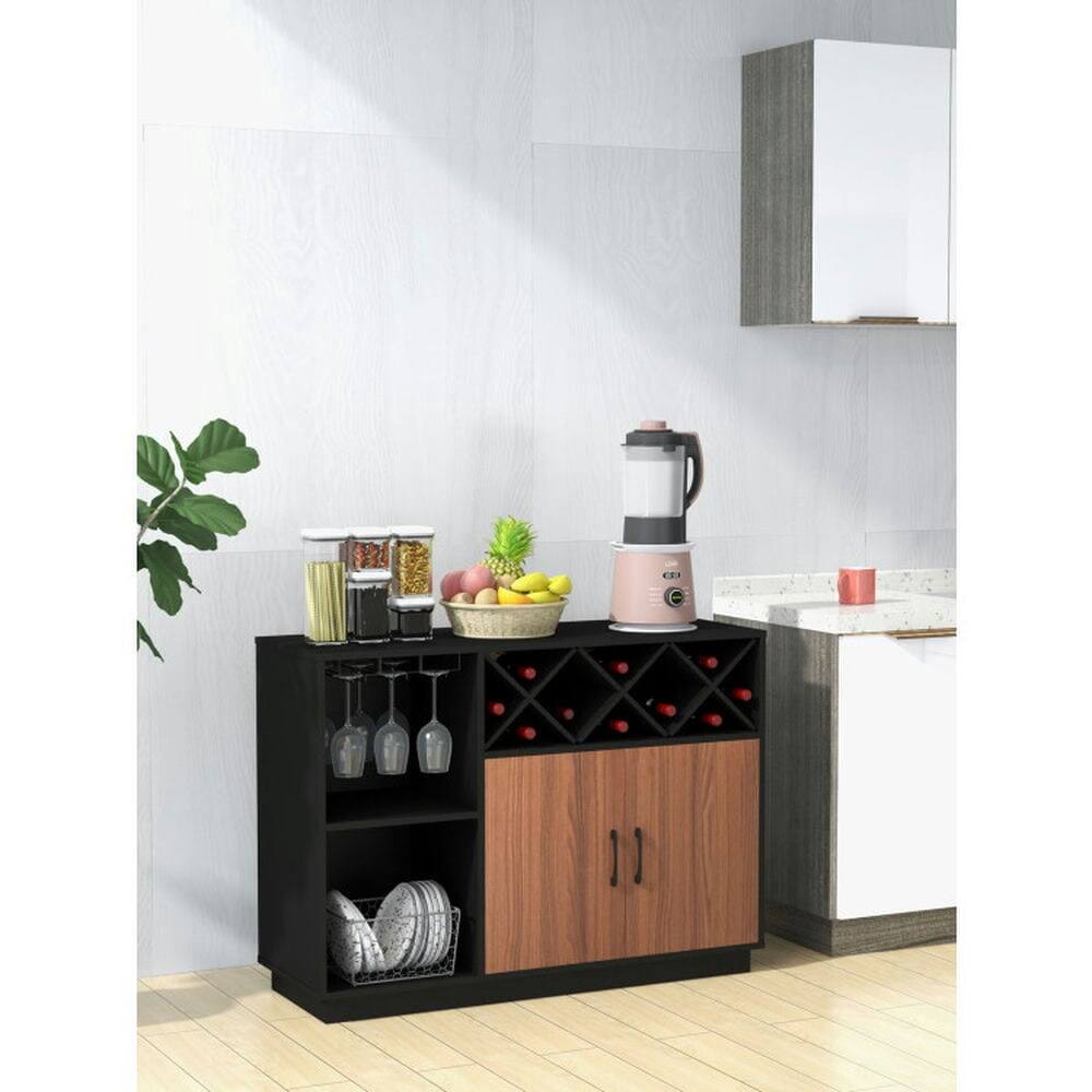 Left. Pefilos - Industrial Cabinet, Sideboard with Removable Wine Rack and Glass Holder, Cabinet for Indoor, Brown - Brown.