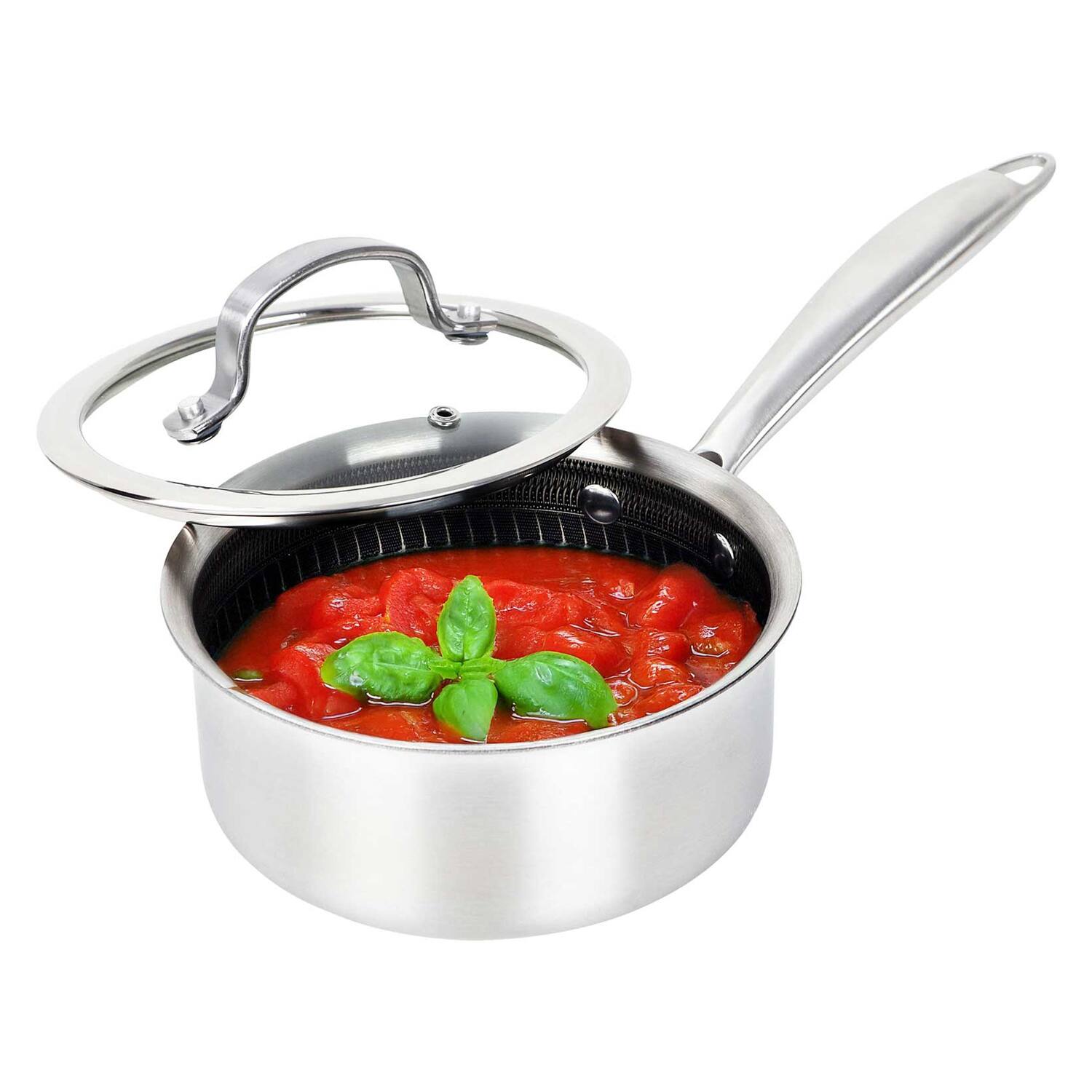 Angle. Brentwood - Brentwood B-sph16l 3-ply Hybrid Non-stick Stainless Steel Saucepan With Tempered Glass Lid (1.5 Qt.) - silver.