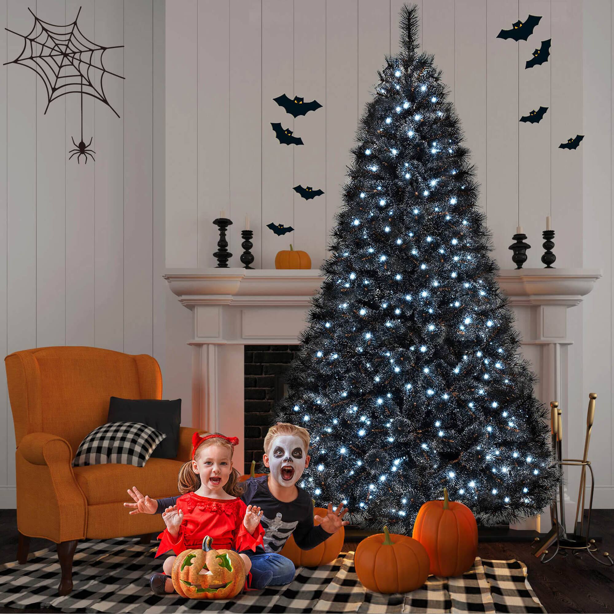 Alt View 1. Costway - Costway 8 FT Halloween Tree with 860 Branch Tips Frosted Pine Needles 450 White LED Lights - Black.