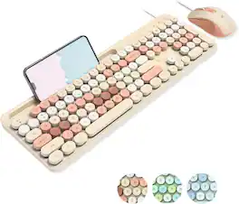 X9 - Wired Keyboard and Mouse Combo - Backlit Keyboard with Round Keycaps, Fullsize Keys with Phone/Tablet Dock - Brown