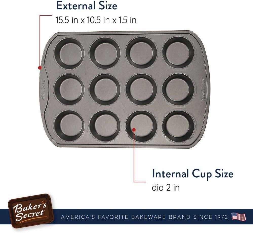 External Size  
15.5 in x 10.5 in x 1.5 in  

Internal Cup Size  
dia 2 in  

Baker's Secret  
AMERICA'S FAVORITE BAKEWARE BRAND SINCE 1972