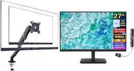 Acer - 27" FHD IPS Monitor, Tilt, HDMI, VGA, VESA Mount (100 x 100mm) Color w/DKZ Hub & Ergoflexy Single Mount Arm - Black