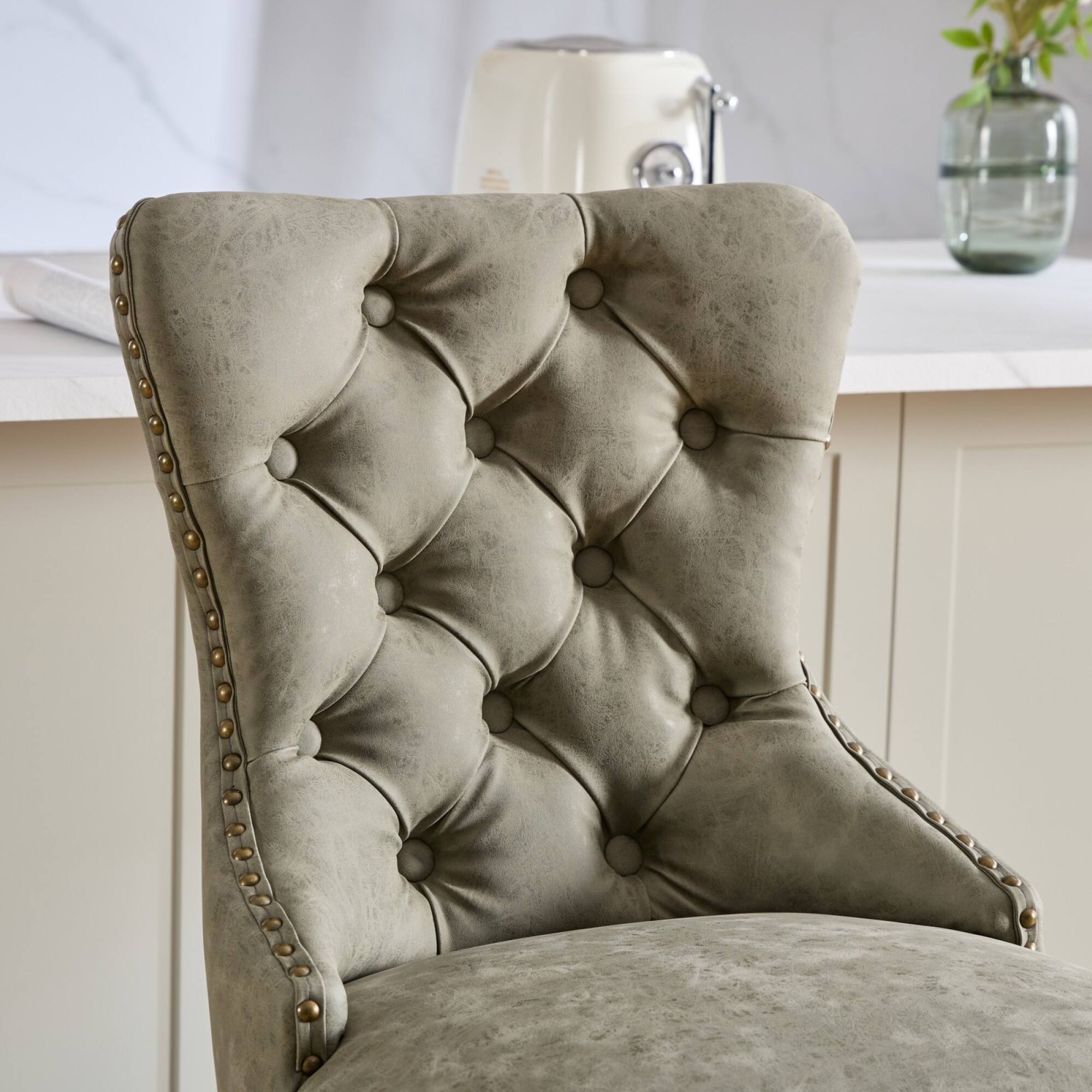 Alt View 6. GOODSILO - Vintage-Inspired Adjustable Swivel Bar Stools with Tufted Backs, Set of 2 for Kitchen and Home Pub - Olive Green.