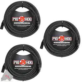 Pig Hog - 8mm XLR Microphone Cable Male to Female 50 Ft Premium Mic Cable x3 - Black