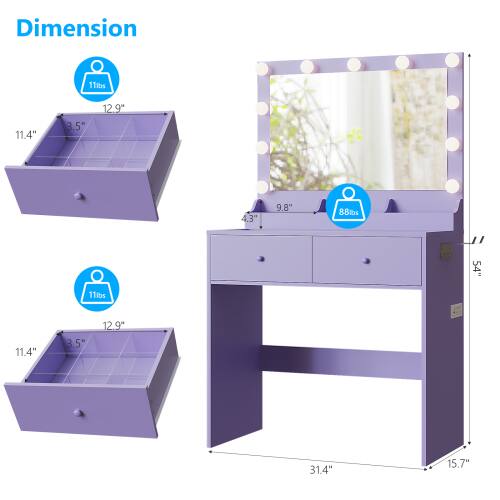 Light Purple Rgb Code Winado All in One Vanity Desk Glass Visual Desktop with Mirror & 3 ...