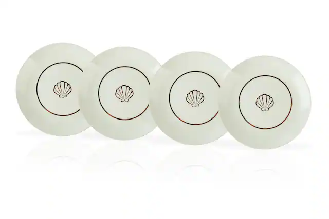 Front. Disney - Disney The Little Mermaid Scallop Porcelain 7" Salad / Dessert Plate | Set of 4 - White.