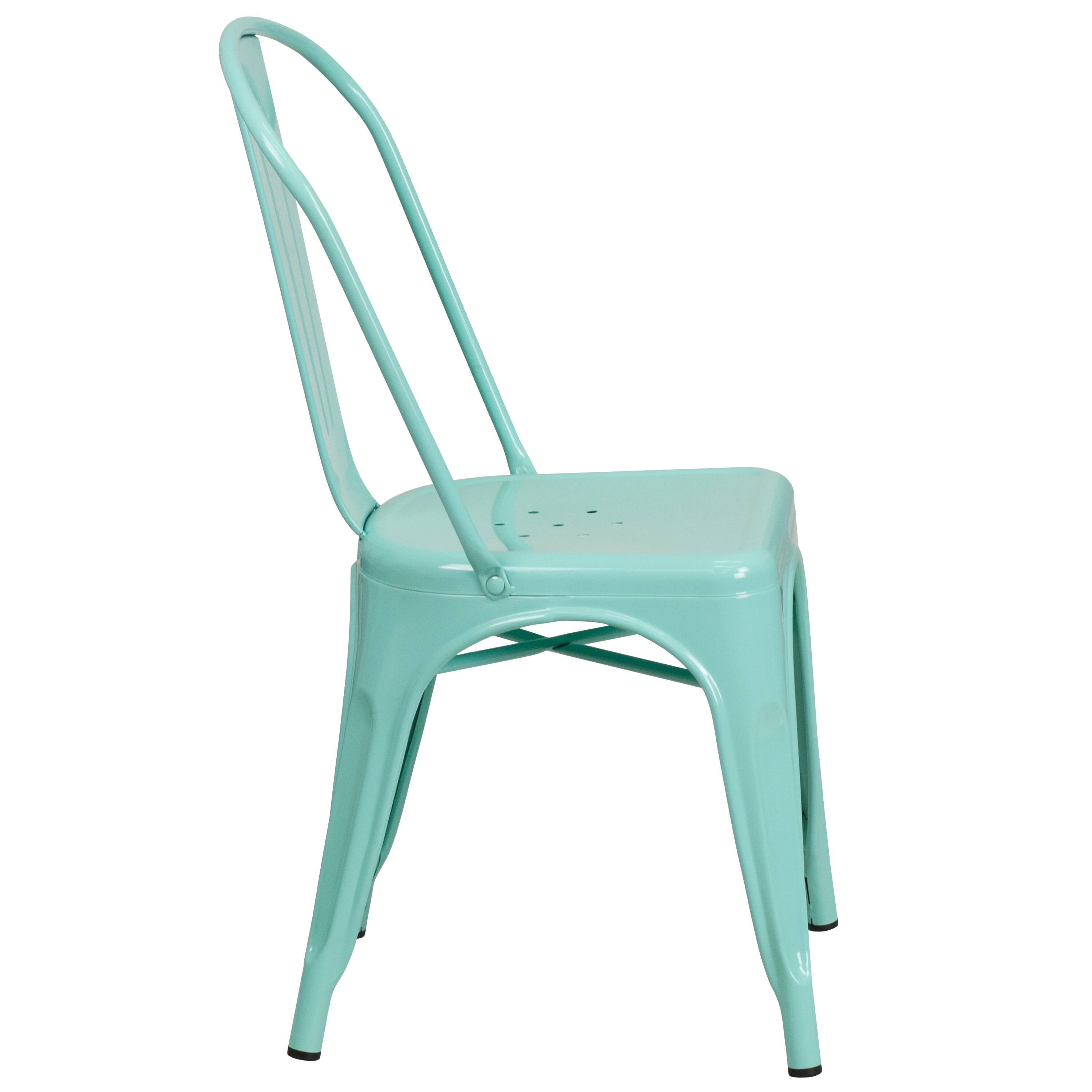 Alt View 4. Emma + Oliver - Commercial Grade 31.5" Square Metal Indoor-Outdoor Table Set with 4 Stack Chairs - Mint Green.