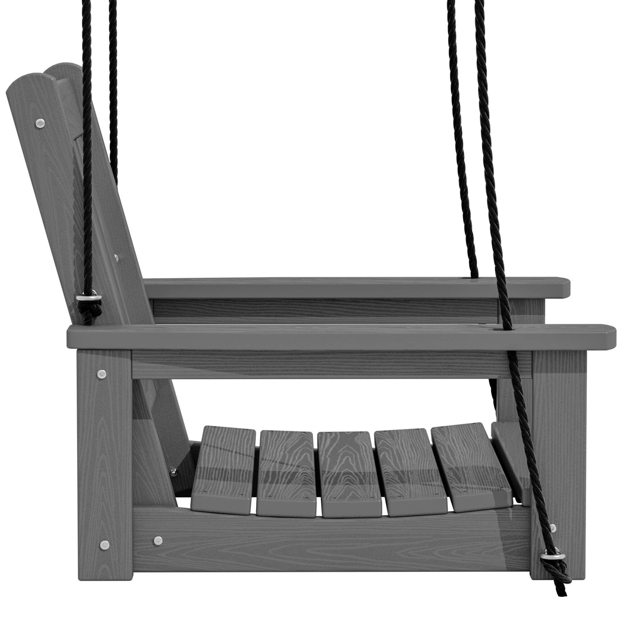 Left. SERWALL - SERWALL HDPE Heavy Duty Single Porch Swing for Patio Garden Yard, Grey - Gray.