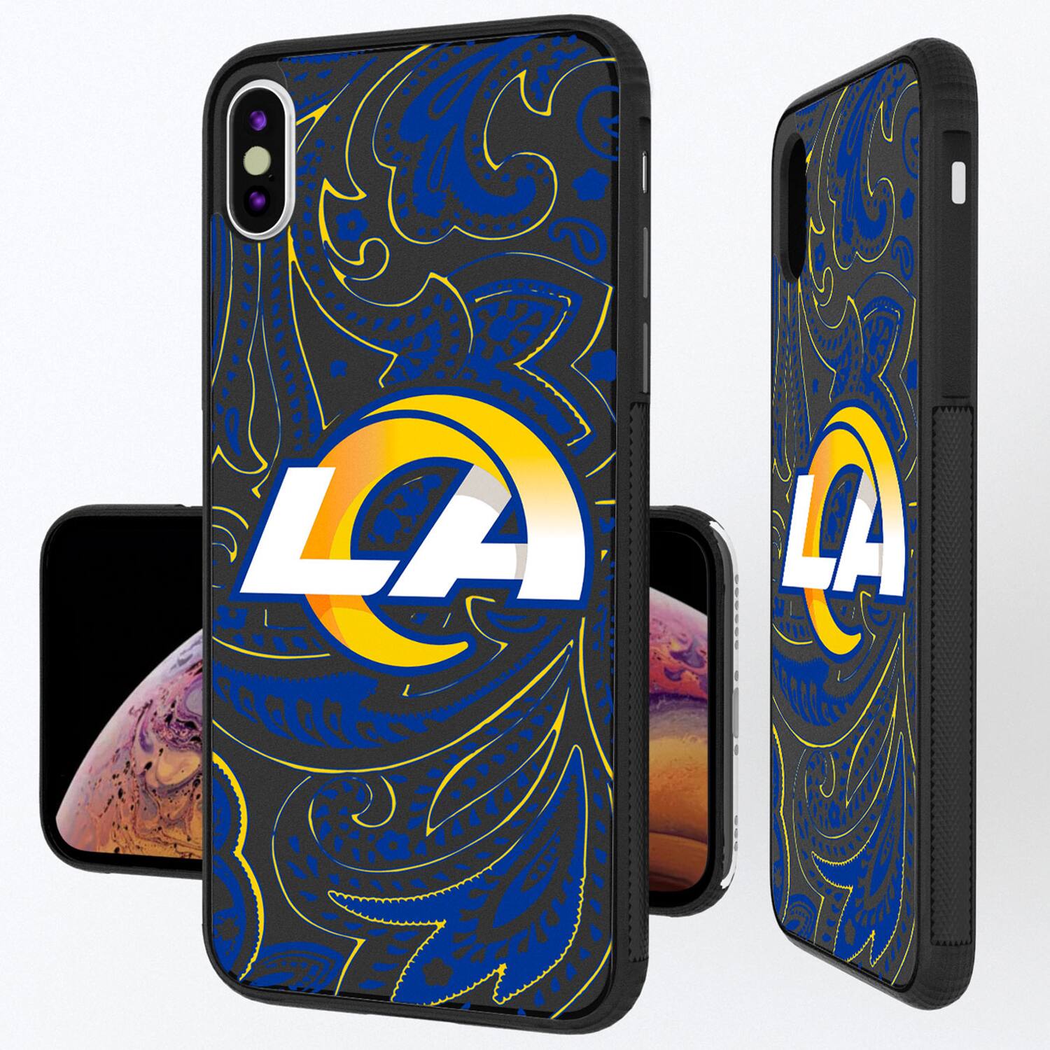 Alt View 1. Keyscaper - Los Angeles Rams iPhone Paisley Design Bump Case - 15 Plus - Multicolor.