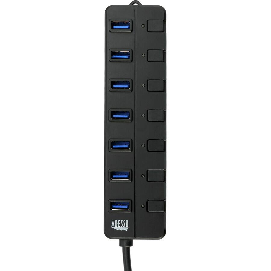 Alt View 1. Adesso - Adesso 7-ports USB 3.0 Hub with 5V2A Power Adaptor - USB - External - 7 USB Port(s) - 7 USB 3.0 Port(s) - PC, Mac - Black,Gray.