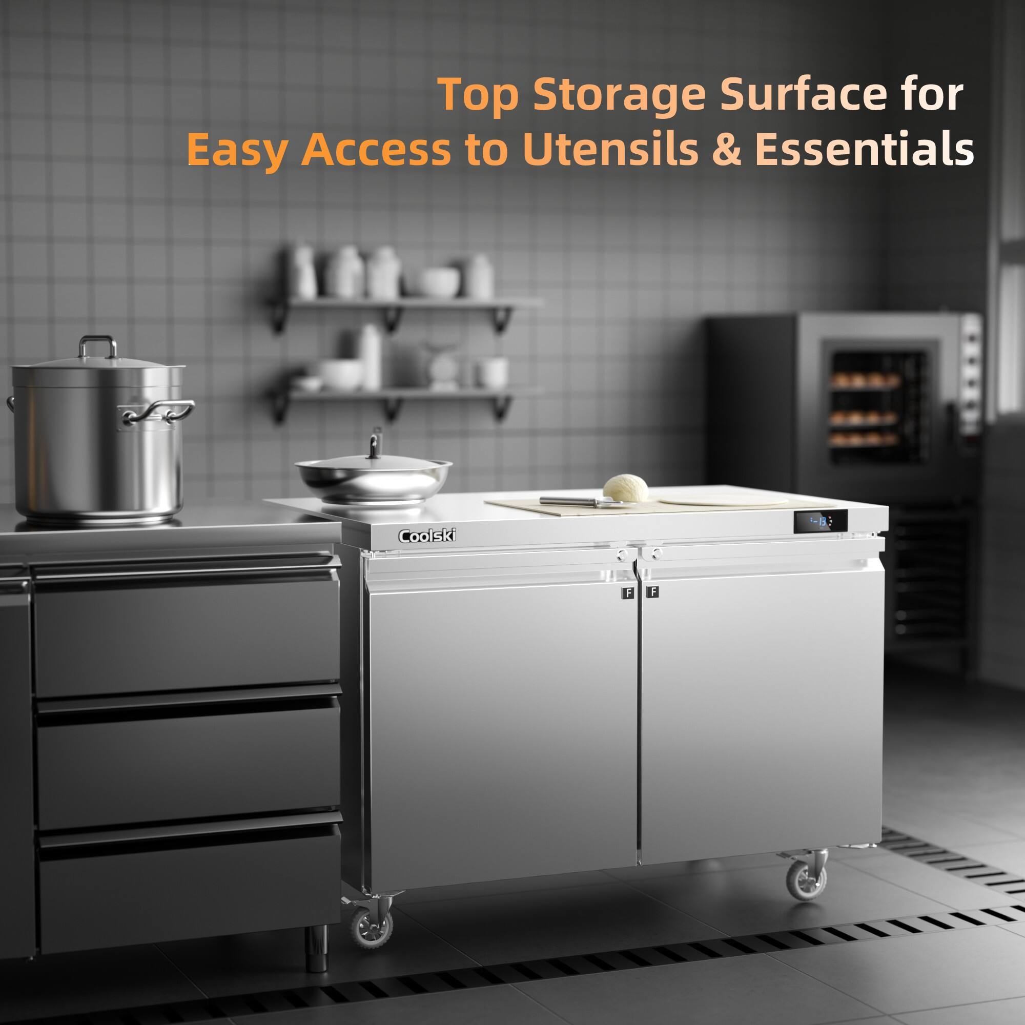 Top Storage Surface for Easy Access to Utensils & Essentials
