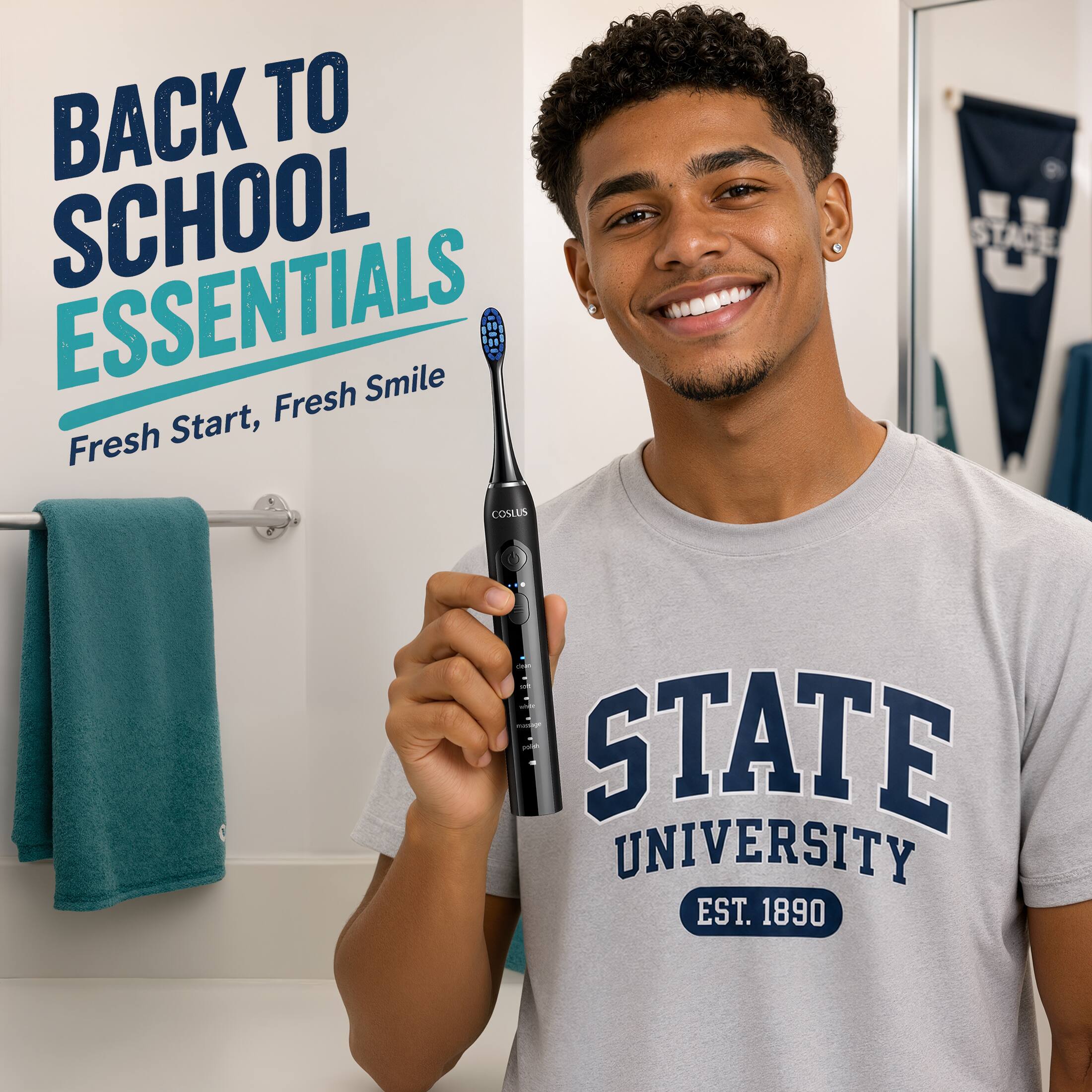 BACK TO SCHOOL ESSENTIALS  
Fresh Start, Fresh Smile  

COSLUS  
STACK  

STATE UNIVERSITY  
EST. 1890