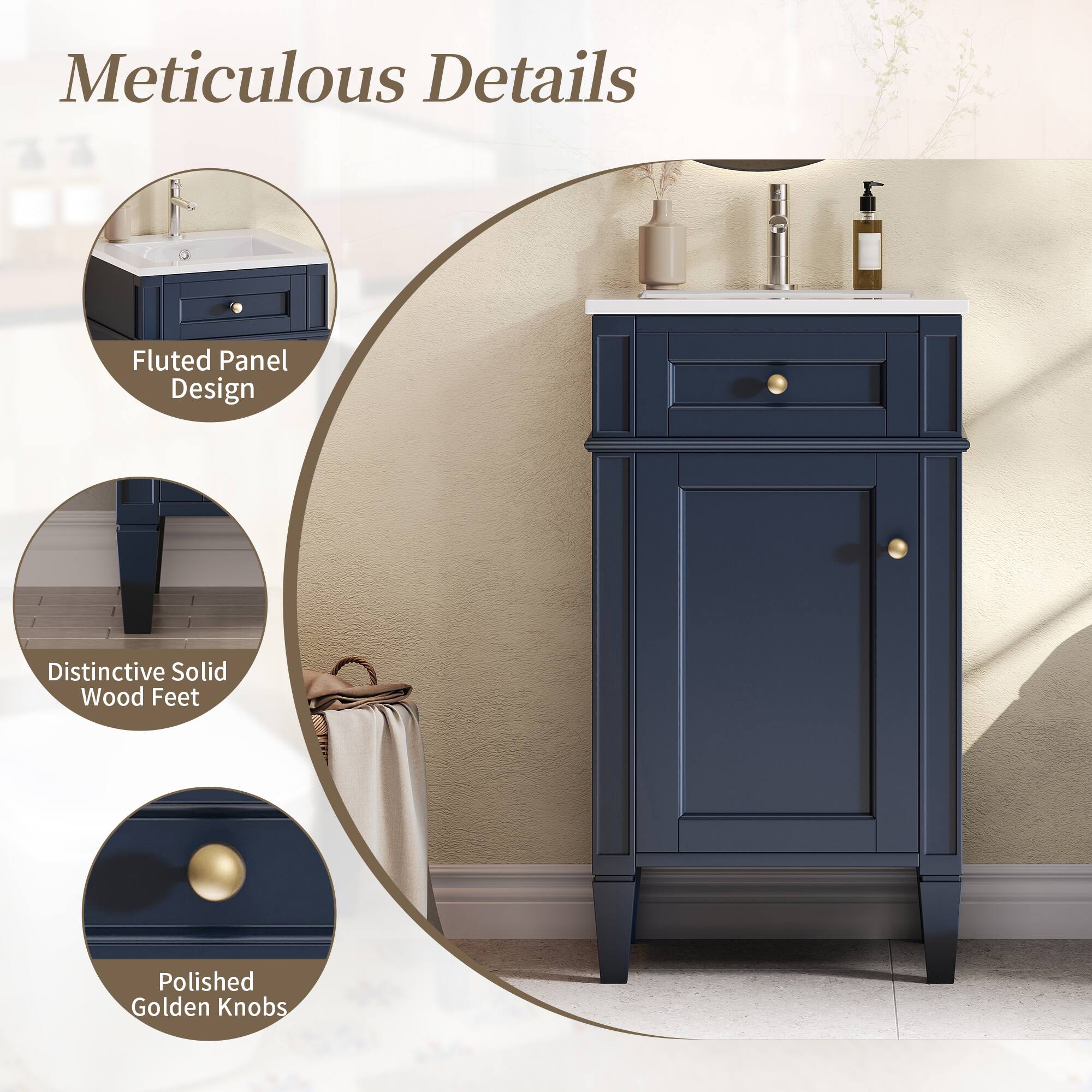 Meticulous Details  
Fluted Panel Design  
Distinctive Solid Wood Feet  
Polished Golden Knobs