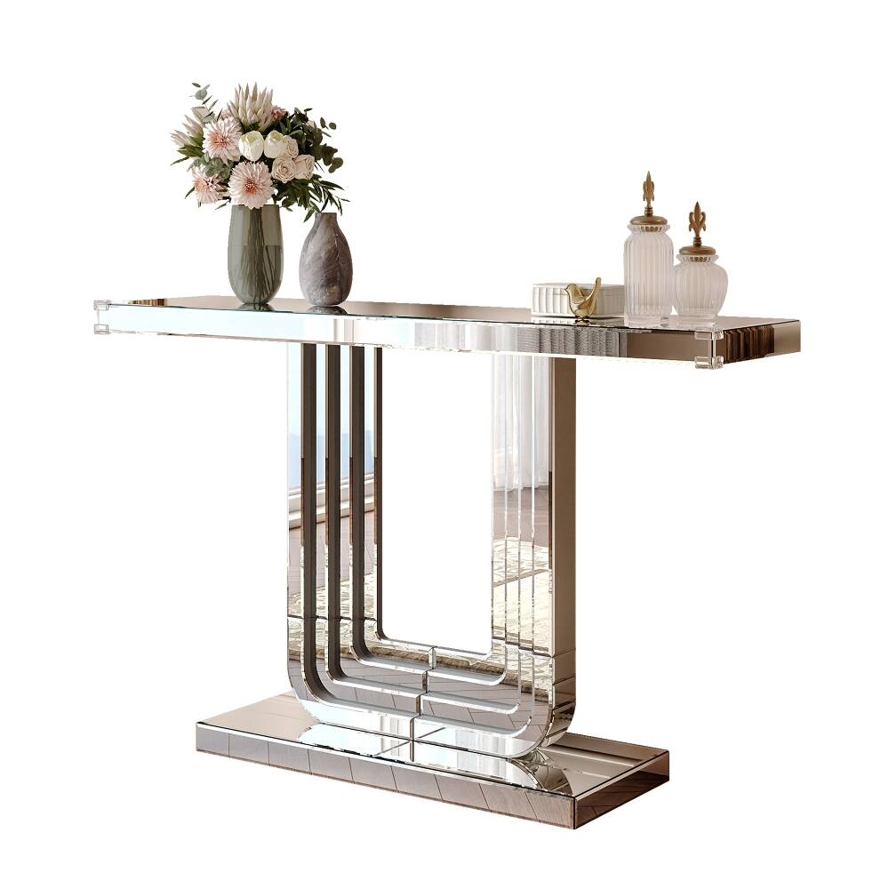 Alt View 10. Loheer - Loheer Mirrored Console Table Silver Finish 47 Inch - Silver.