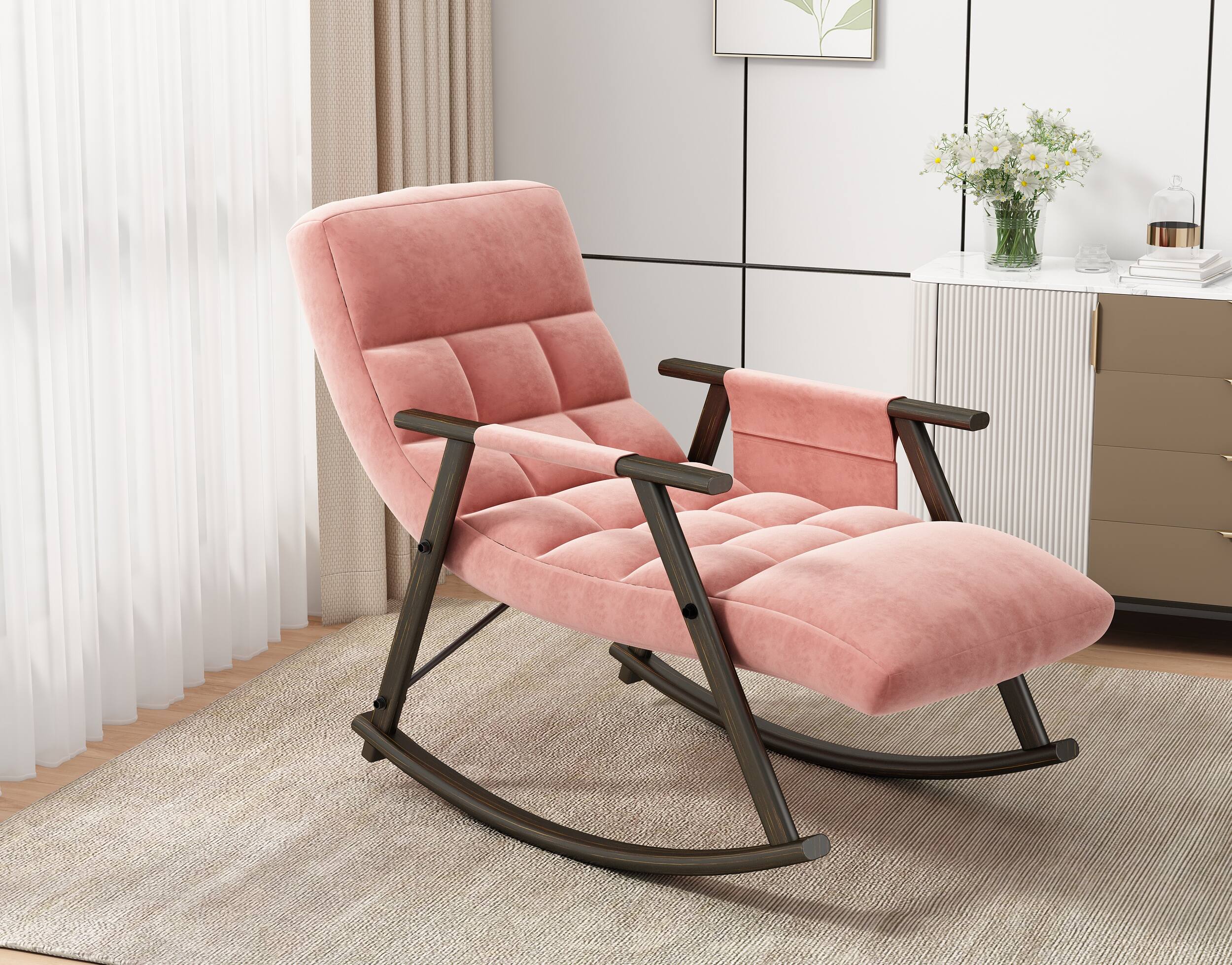 Front. TinyHomie - Casual folding rocking chair upholstered - Pink.