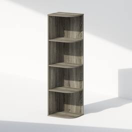 Furinno - Reed 4-Tier Space Saving Corner Storage Display Shelf, Bookshelf, French Oak - French Oak