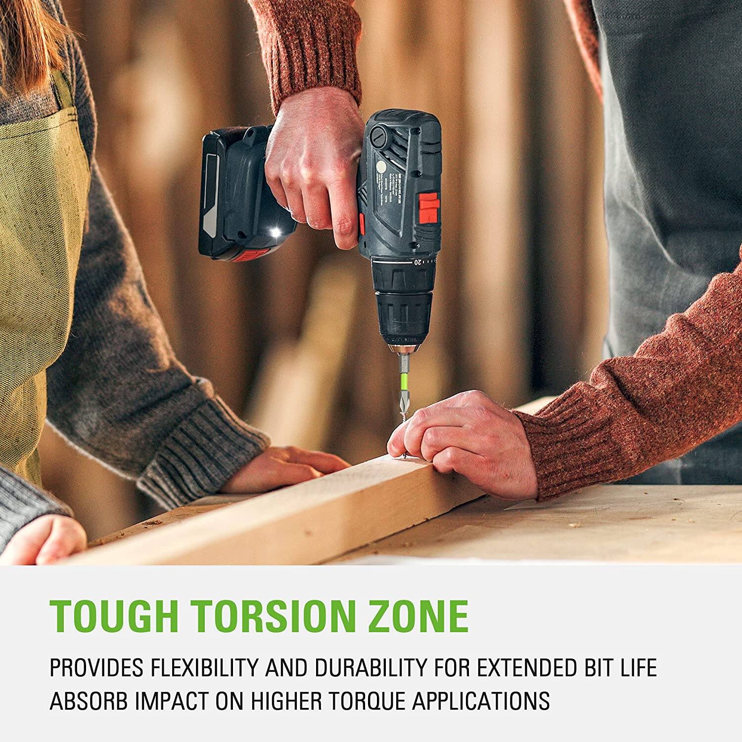 20
TOUGH TORSION ZONE PROVIDES FLEXIBILITY AND DURABILITY FOR EXTENDED BIT LIFE ABSORB IMPACT ON HIGHER TORQUE APPLICATIONS