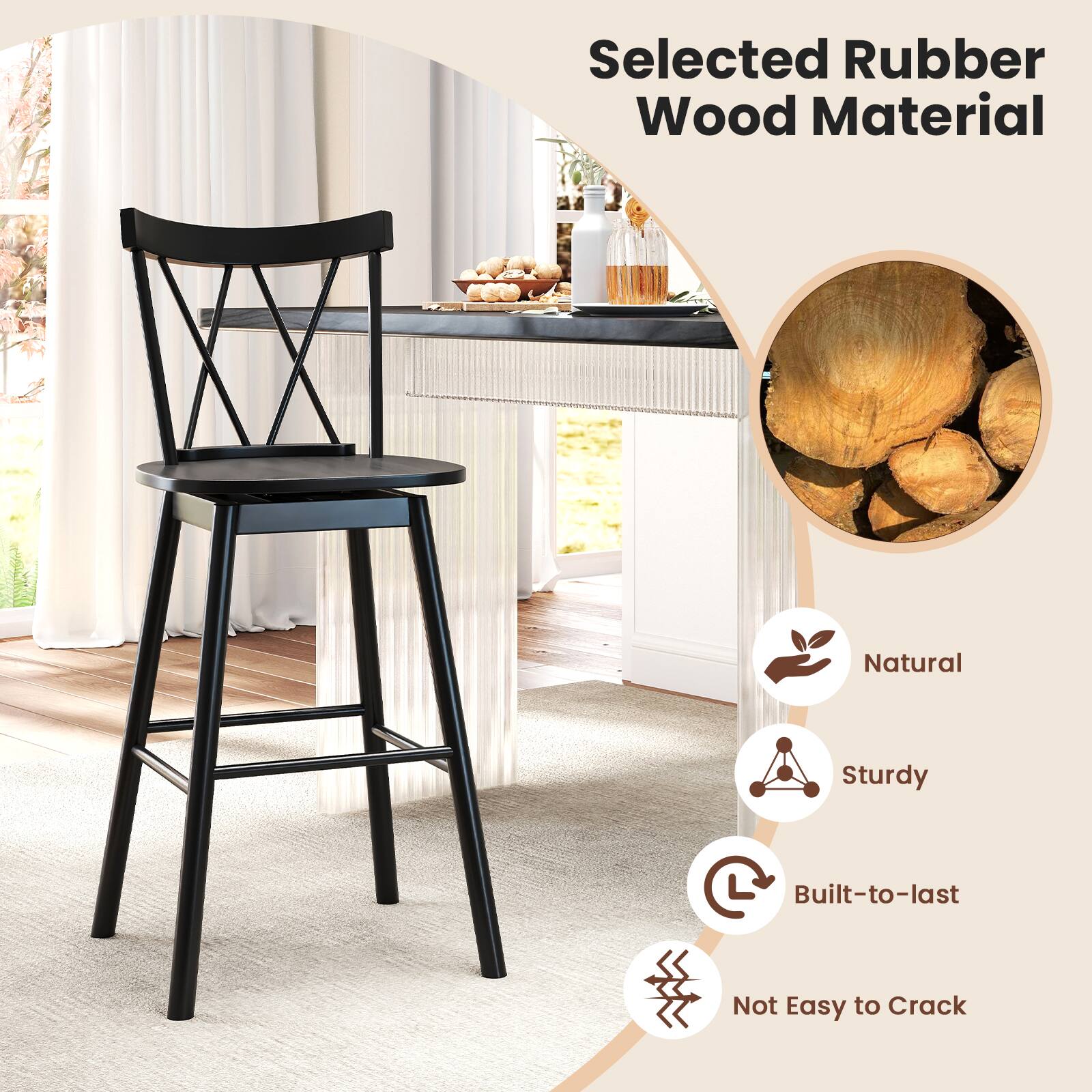 Selected Rubber Wood Material: Natural, Sturdy, Built-to-last, Not Easy to Crack.