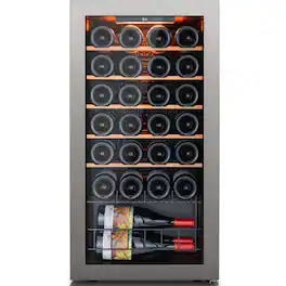Ca'Lefort - Wine Cooler Refrigerator 28 Bottle Mini Wine Fridge 3 color LED Freestanding Wine Cellar with Glass Door - Black