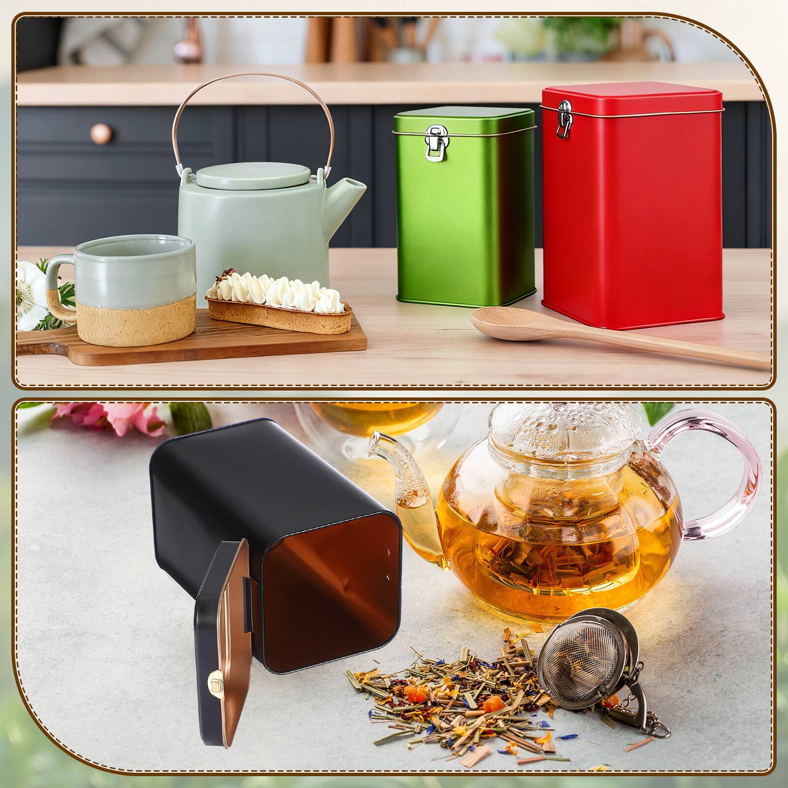 Alt View 4. Unique Bargains - 2pcs Square Tin Can with Lid Metal Empty Storage Container for Tea Coffee Cookies Crafts - Gold.