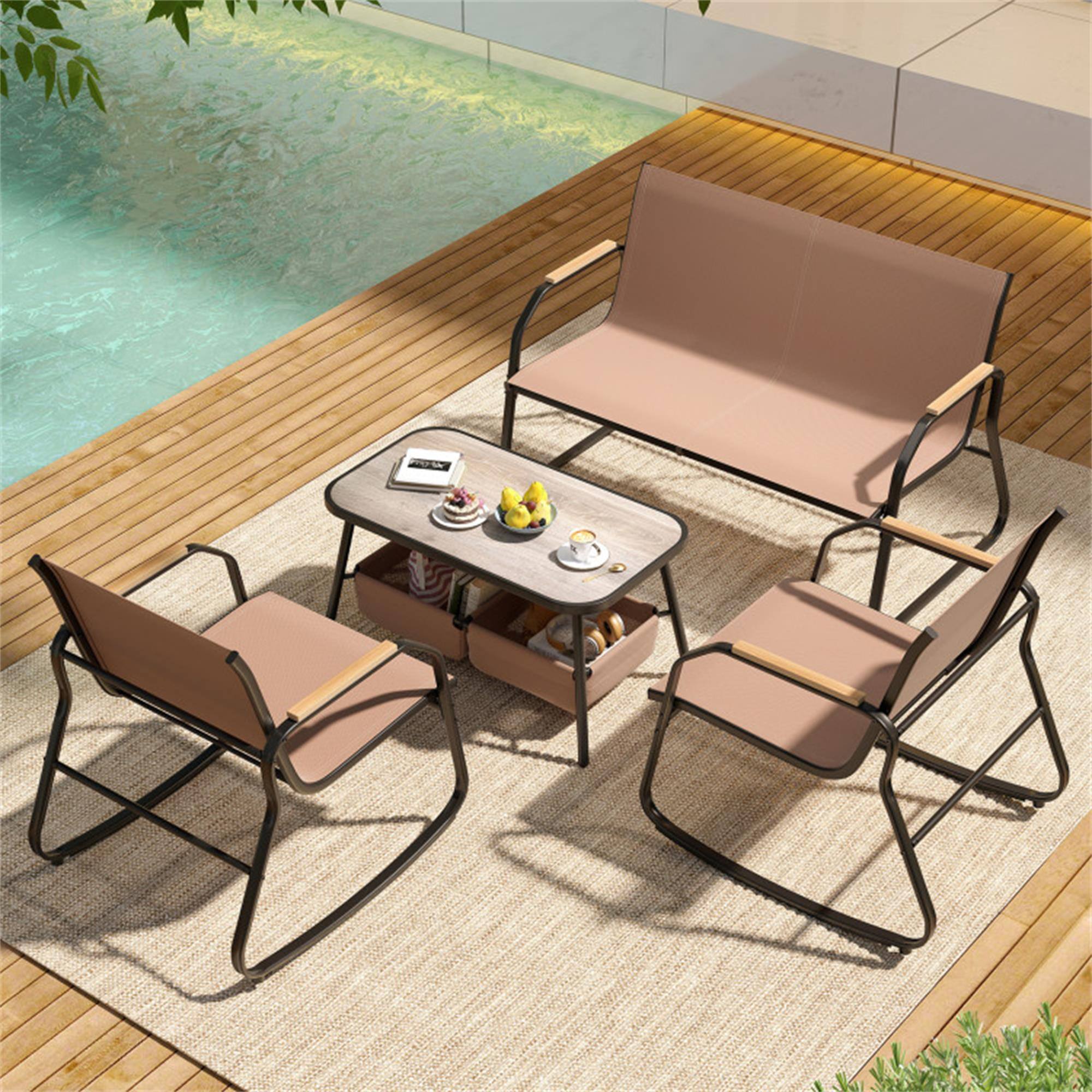 Alt View 3. Boyel Living - Brown 4 Pieces Patio Furniture Set with Rocking Bistro Chairs and Breathable Mesh 45-in L x 31-in W x 26-in H - Brown.
