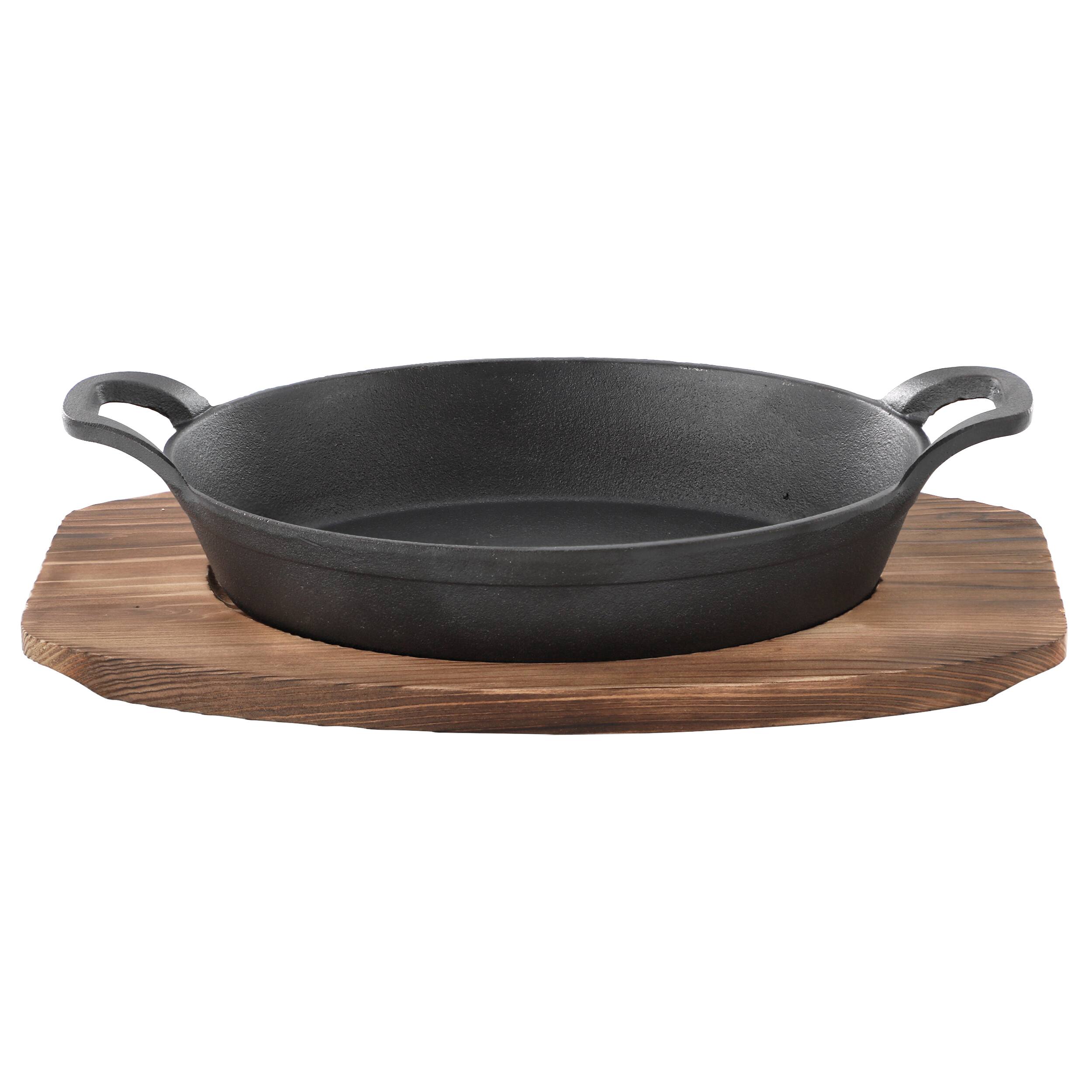 MegaChef - Mini Cast Iron Oval Pan with Wood Tray