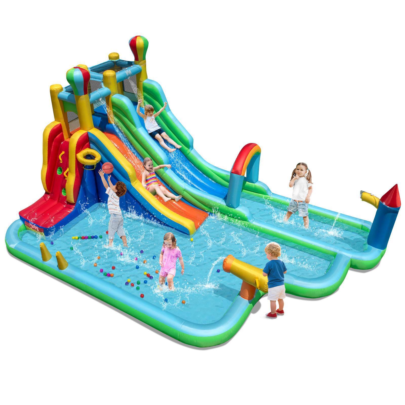 Alt View 1. Resenkos - Giant Inflatable Water Slide Park with Double Long Slides - Summer Backyard Fun - Multicolor.