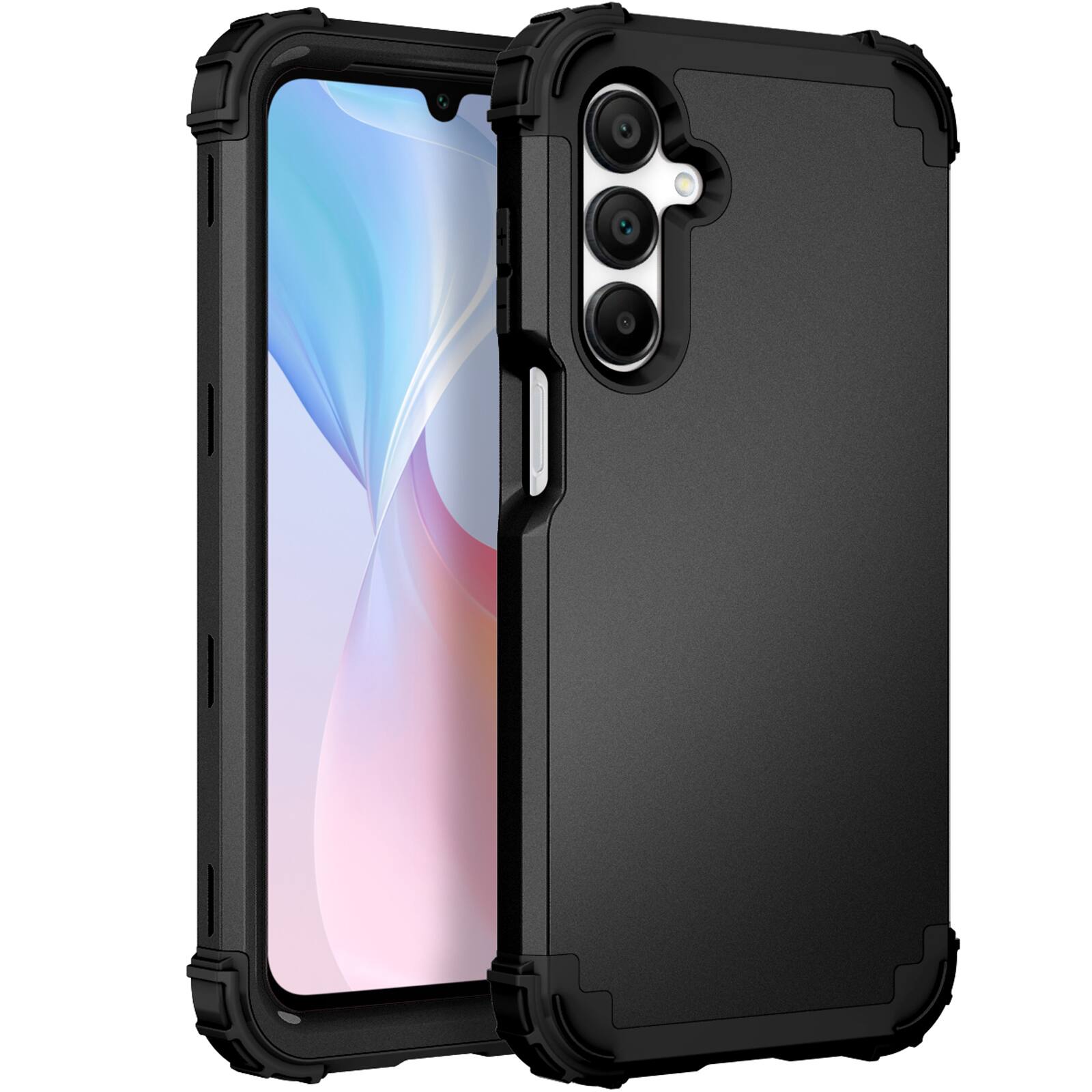 Front. Dteck - Rugged Case for Samsung Galaxy A16 5G,Shockproof Soft Silicone Bumper Hard PC Back Cover,3-Layers Protective Shell - Black.