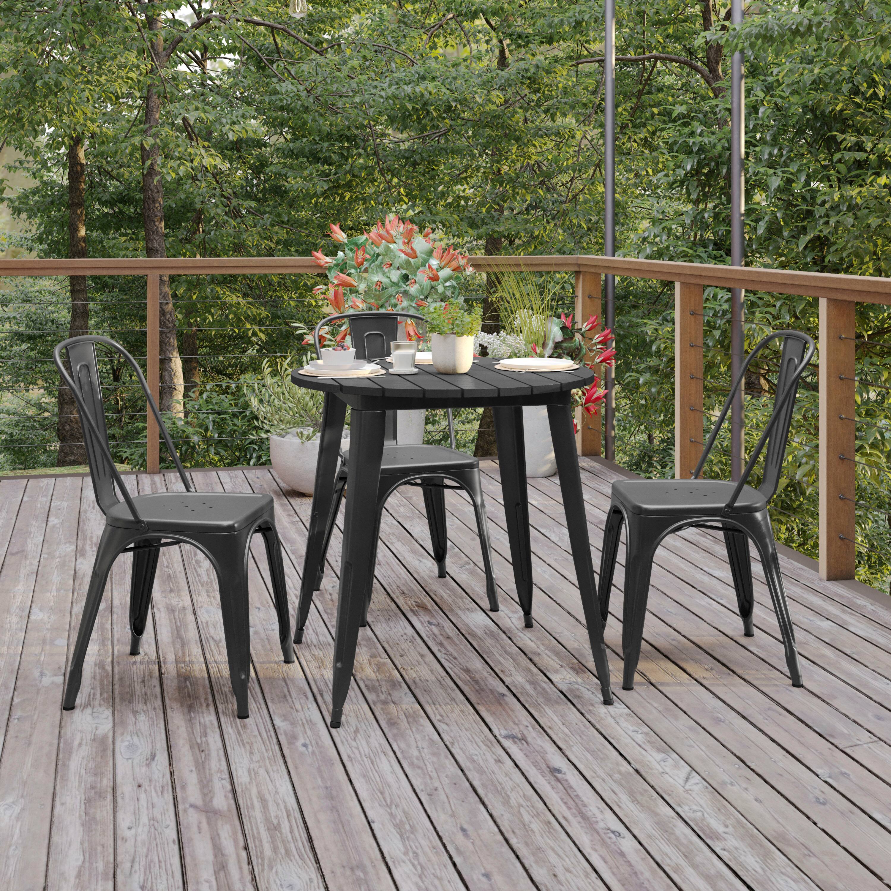 Alt View 2. Flash Furniture - Declan Commercial Grade Indoor/Outdoor Dining Table, 30" Round All Weather Black Poly Resin Top with Black Steel Base - Black.