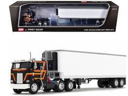 First Gear - Peterbilt 352 COE 86" Sleeper and 40' Vintage Trailer with Reefer Black with Stripes 1/64 - Multi