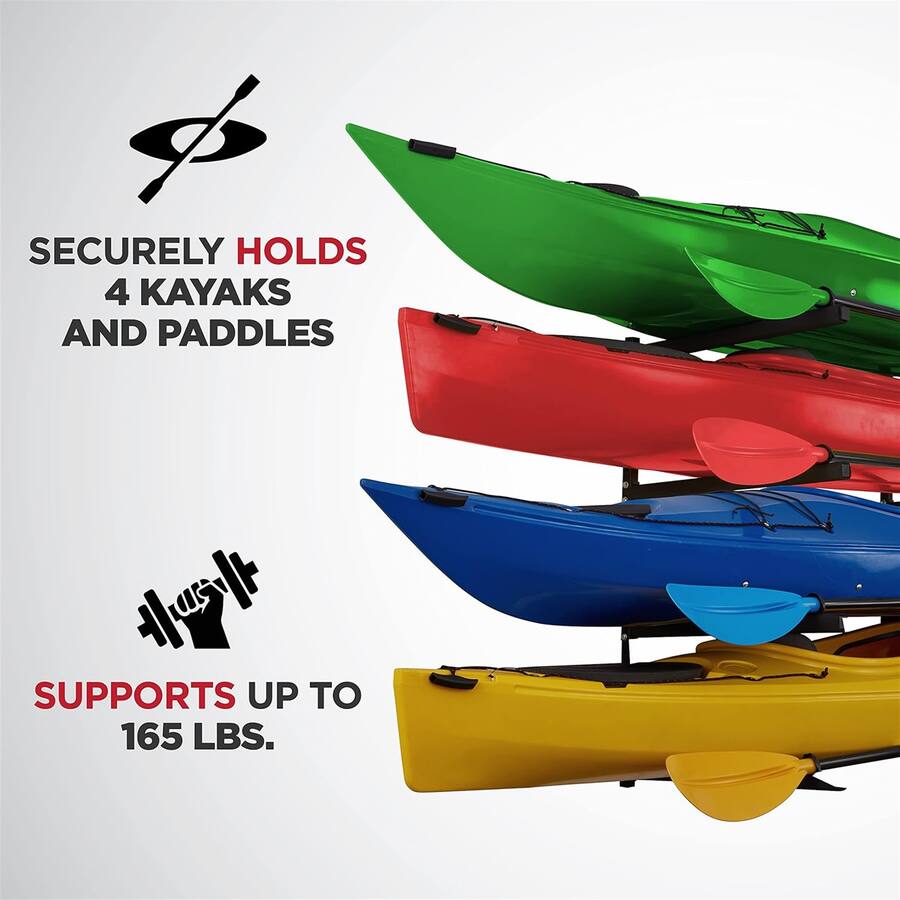 Kayak Rack Four RaxGo Kayak Storage Rack, Wall Mounted Kayak Storage Hooks for 4 ...