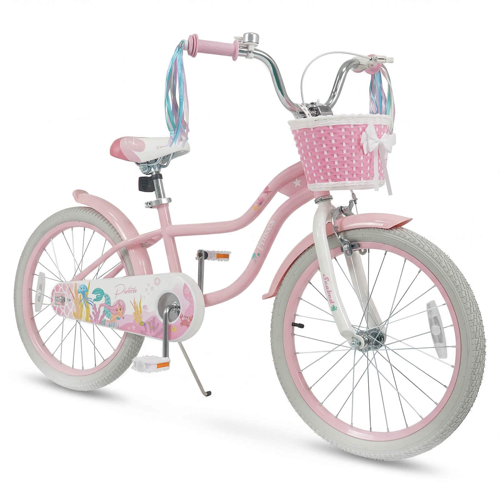 Costway - 20" Girls Bike with Removable Basket, Streamers, Hand Brake & Coaster Brake, Saddle - Pink