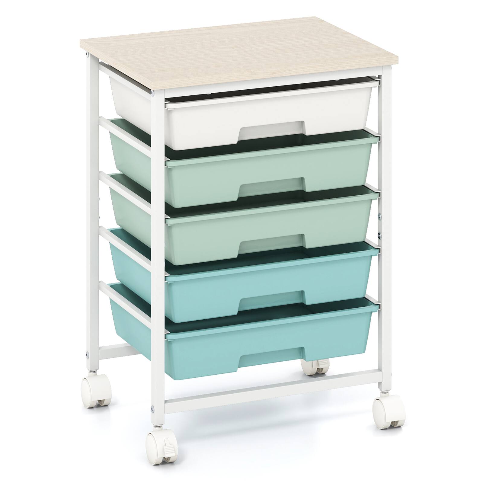 Alt View 9. Costway - Costway 5-Drawer Art & Craft Storage Carts, Storage Cart with 4 Universal Wheels, Metal Frame for Home 15"L - 15"L Green Gradient.